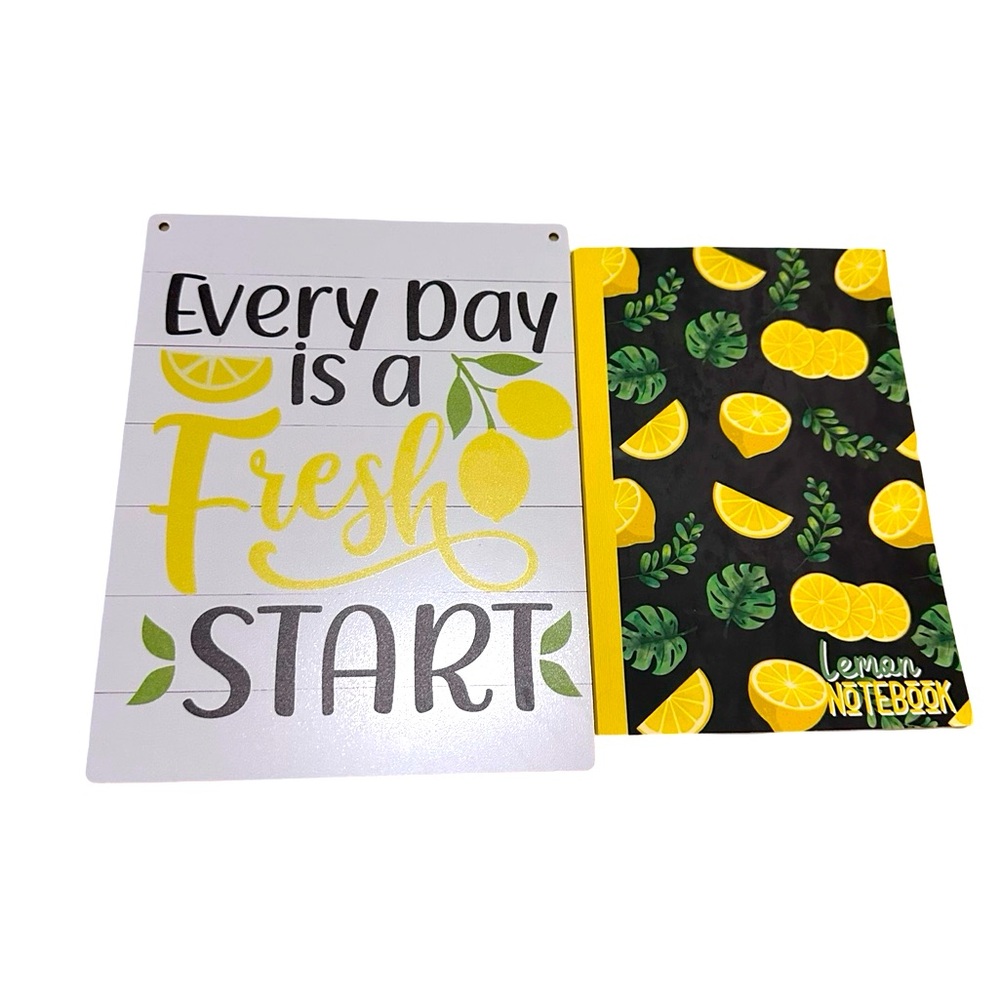 Lemon Themed Notebook and Wall Art Set